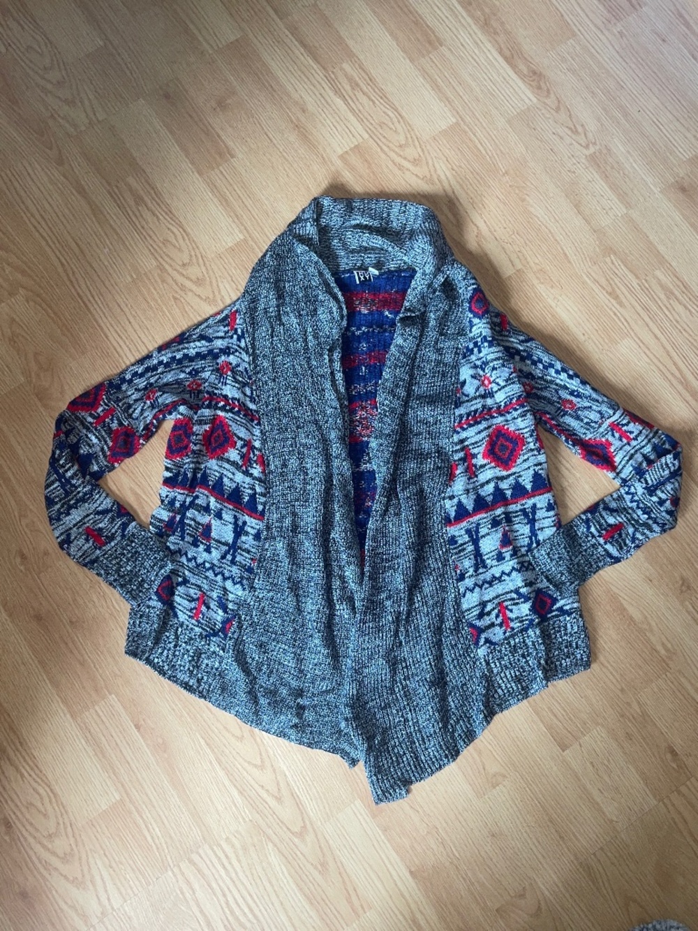Roxy Aztec Print Oversized Knit Open Draped Cardigan Sweater Size Small - Picture 2 of 9